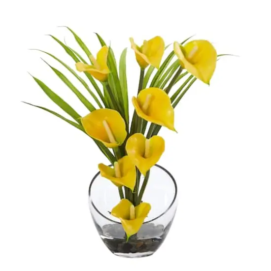 15.5" Yellow Calla Lily and Grass Arrangement in Vase {1}