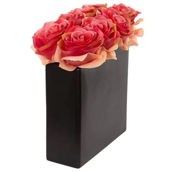 Rose Arrangement In Black Square Vase Dark Pink {3}