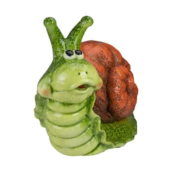 13.5" Green & Brown Snail Outdoor Garden Statue {4}