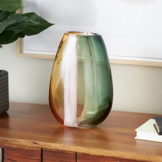 Multicolored Ombre Glass Vase with Pink Textured Stripe Details {3}