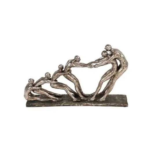 13" Silver Polystone Modern Tug of War Sculpture {6}