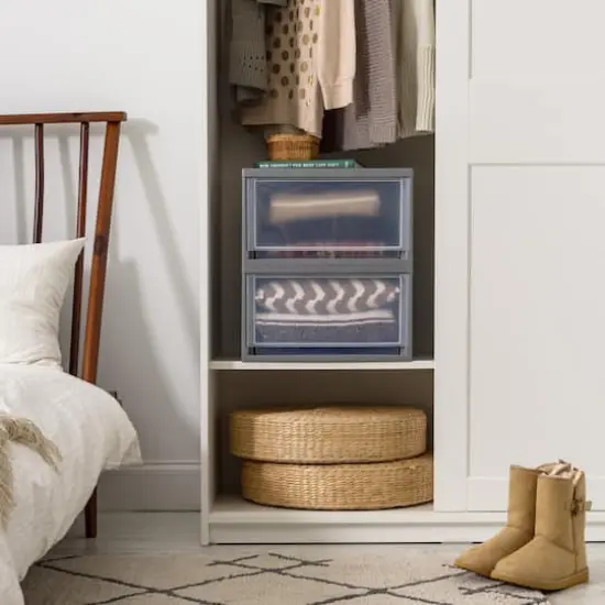 IRIS&reg; 29.5qt. Gray & Clear Stacking Storage Drawers, 2ct. {3}