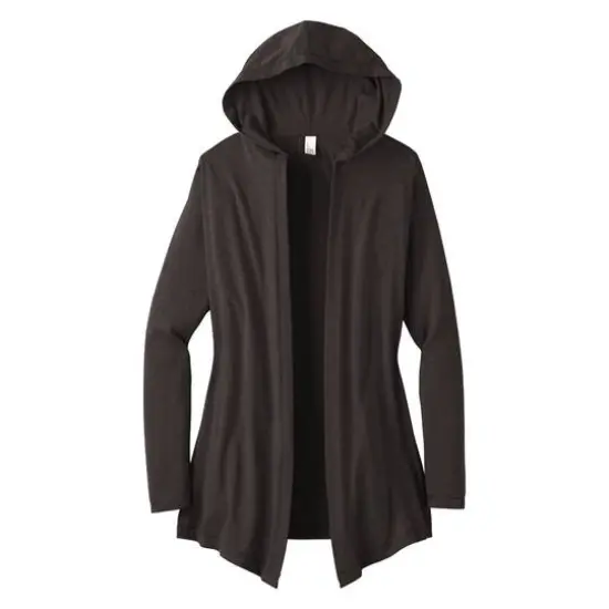 District® Women's Perfect Tri-blend Hooded Cardigan Black Frost {1}