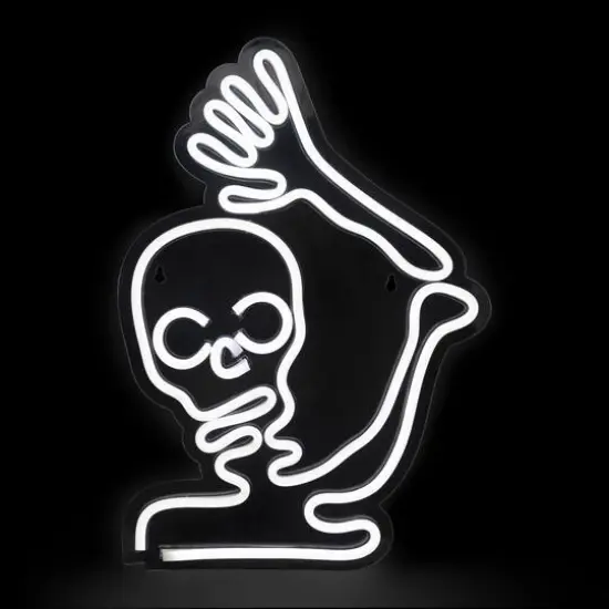 15" White LED Neon Style Skeleton Halloween Window Silhouette {1}