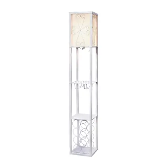 Simple Designs&trade; Floor Lamp Storage Shelf and Wine Rack with Linen Shade White {3}