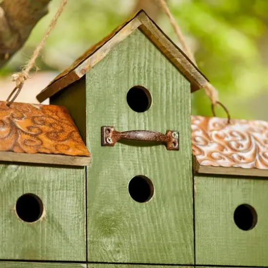 Glitzhome® 16.25" Distressed Wood Villa Birdhouse with Birdfeeder {5}