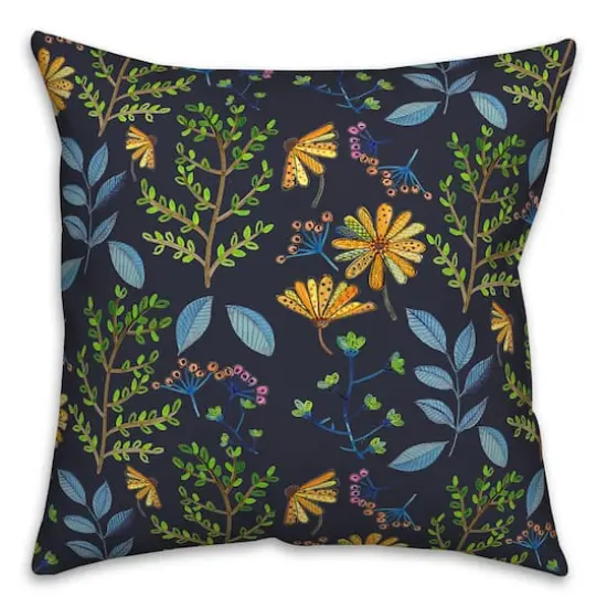 Summer Floral Print Throw Pillow Navy {1}