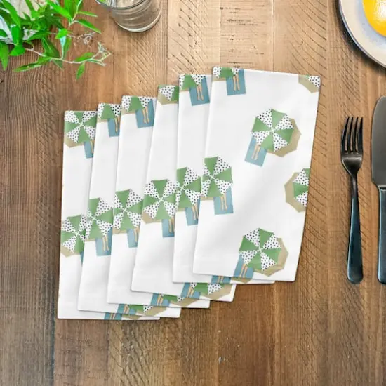 Umbrella Print Cotton Twill Napkin White and Green {4}