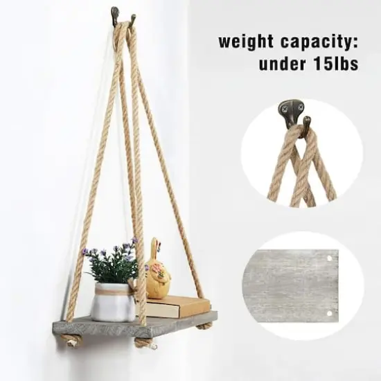 NEX&trade; 16" Gray Green Hanging Rope Wood Wall Shelves, 4ct. {4}