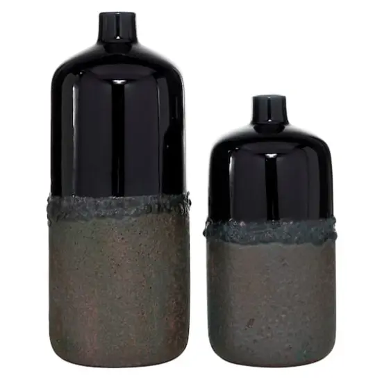 Set of 2 Black Stoneware Rustic Vase, 20", 15" {1}