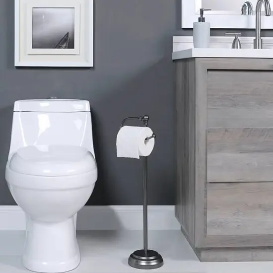 SunnyPoint 23.5" Black Nickel Bathroom Free Standing Toilet Tissue Paper Roll Holder Stand {4}