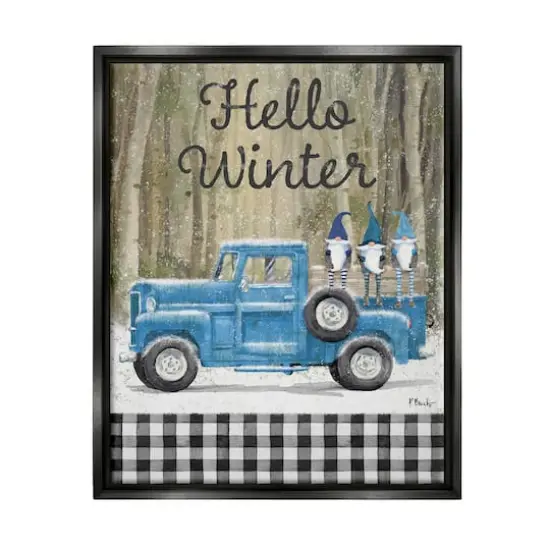 Stupell Industries Hello Winter Plaid Gnomes Framed Floater Canvas Wall Art {1}