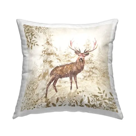 Stupell Industries Snow Covered Trees Buck Wildlife Throw Pillow {1}