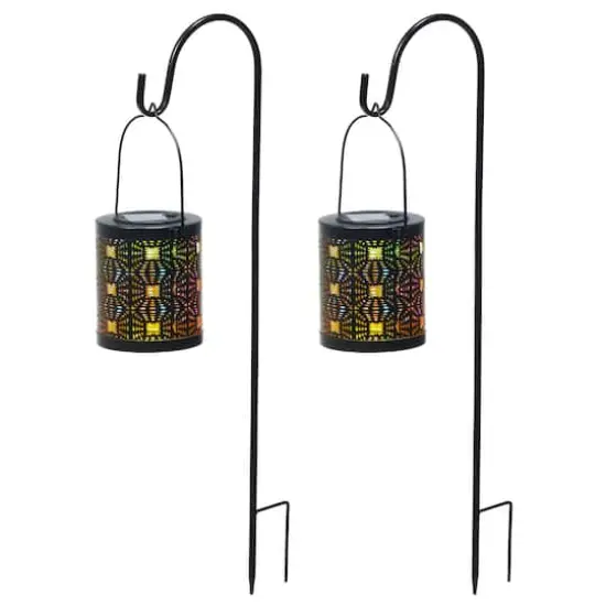 Glitzhome&reg; Metal Cutout Pattern Solar Powered Lanterns, 2ct. {1}