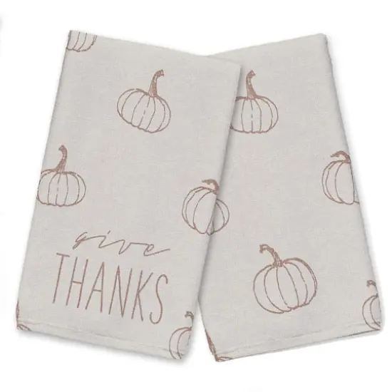 Give Thanks Orange Pumpkin Tea Towel Set {1}
