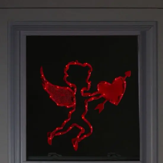 17" Lighted Red Cupid with Heart Window Silhouette Decoration {3}