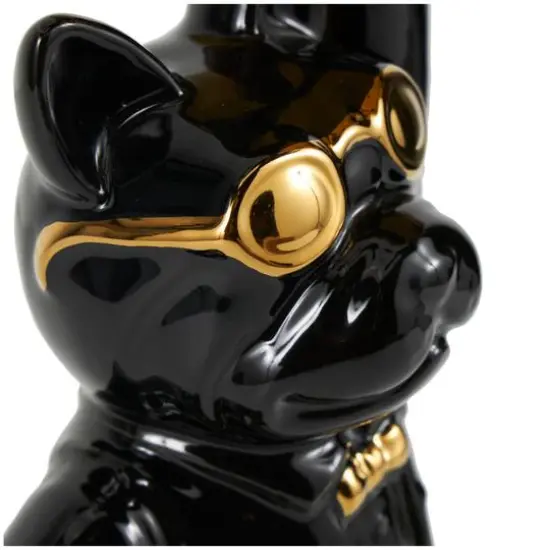 13.25" Black Ceramic Bulldog with Golden Accents Sculpture D&eacute;cor {9}