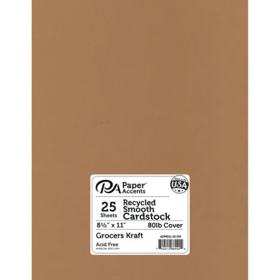 PA Paper&trade; Accents 8.5" x 11" Recycled Smooth Cardstock, 25 Sheets Grocers Kraft {1}