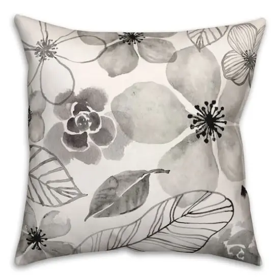 18" x 18" Watercolor Flowers Versatile Throw Pillow Gray {1}