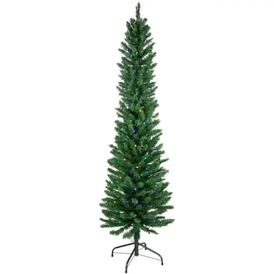 6ft. Pre-Lit Northern Balsam Fir Pencil Artificial Christmas Tree, Multicolor LED Lights {1}