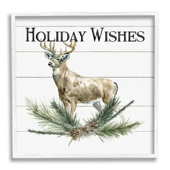Stupell Industries Holiday Wishes Seasonal Deer Framed Giclee Art White {1}
