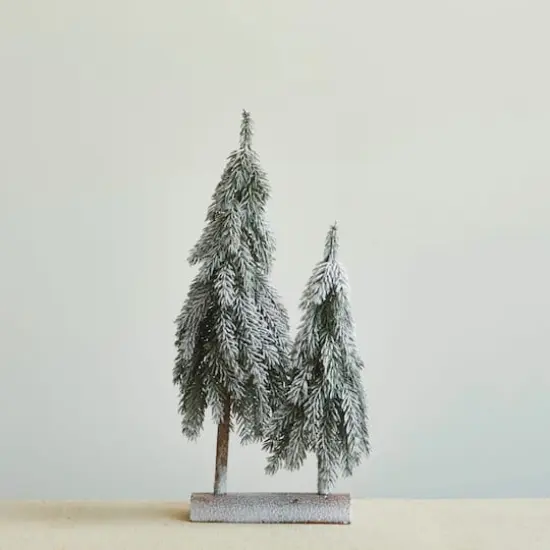 Hello Honey&reg; 23.5" Snowy Green Faux Evergreen Trees with Wood Base {3}
