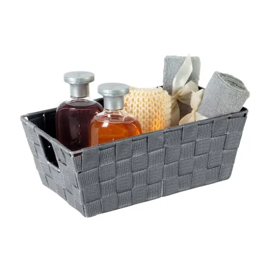 Simplify Small Gray Woven Storage Shelf Bin {3}