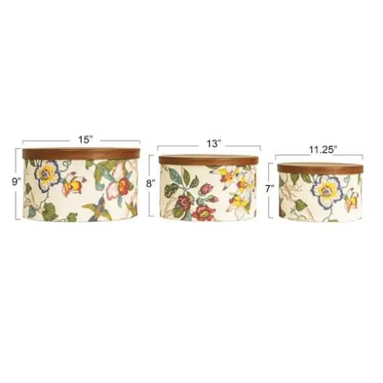 Household Essentials Multicolor Floral Nesting Hat Box Set with Faux Leather Lids {5}