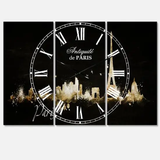 Designart 'Paris Dark Silhouette Mediterranean Multipanel Wall Clock {1}