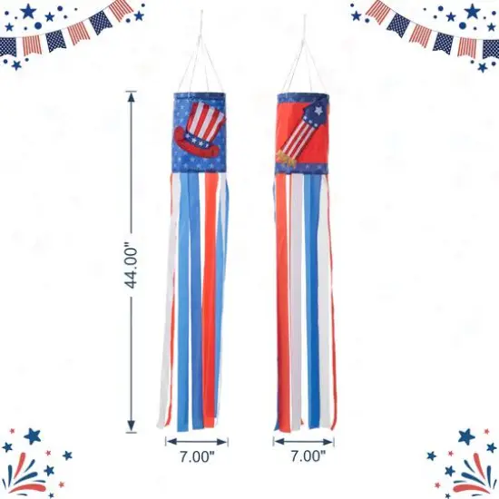 Glitzhome® 44" Patriotic Americana Uncle Sam Hat & Fireworks Windsocks Set {9}