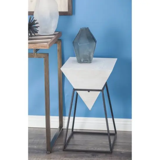 2ft. White Metal and Wood Modern Accent Table {9}