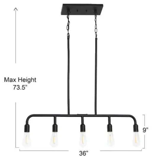 Hello Honey® Robert Stevenson Lighting Benson Exposed Bulb Metal 5-Light Linear Chandelier Matte Black {6}