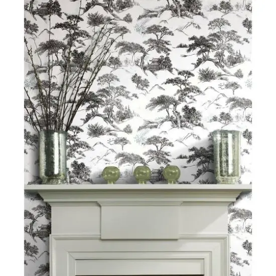 RoomMates Oriental Toile Peel & Stick Wallpaper Black and White {7}