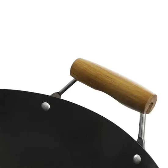 Kenmore&reg; Hammond 14'' Black Flat Bottom Carbon Steel Wok with Wooden Handles {3}