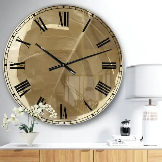 Designart Botanical Beige Retro Leaf Traditional Wall Clock {3}