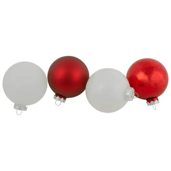 96ct. 3" Red & White 3-Finish Glass Ball Ornaments {1}