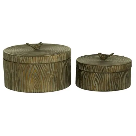 Set of 2" Bronze Metal Vintage Decorative Jar, 6", 7.25" {3}