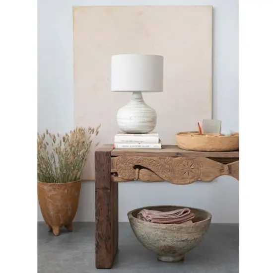Hello Honey® 21.5" White Wash Finish Boho Bamboo Table Lamp with Linen Shade Set {4}