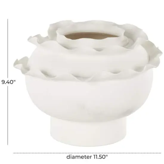 12" White Layered Petals Floral Inspired Abstract Ceramic Decorative Vase {7}