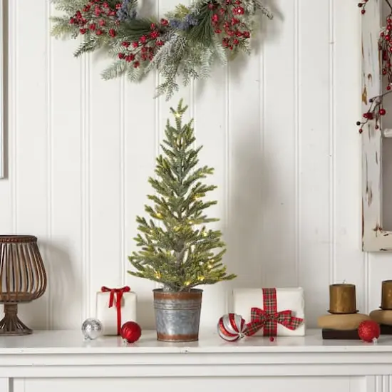 2ft. Pre-Lit Pine Artificial Christmas Tree in Rustic Metal Planter, Warm White Lights {8}