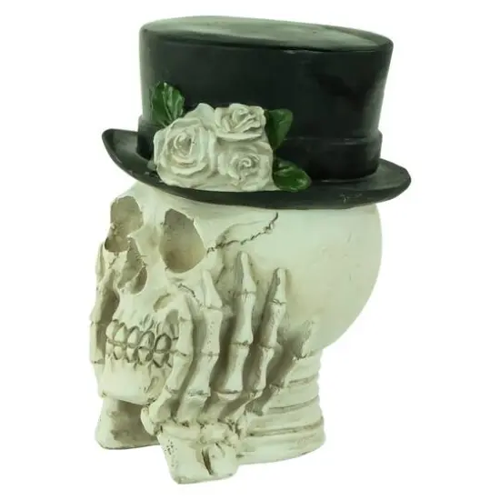 9" Skull with Top Hat & Roses {4}