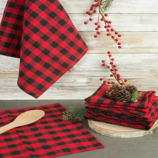 DII&reg; Tango Red Logger Check Dishtowel & Dishcloth Set {5}