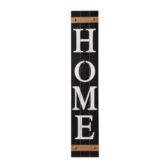 Glitzhome® 42" Black Home Wood Porch Sign with 3 Changeable Wreaths {6}