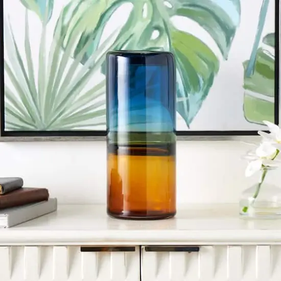 11" Blue & Yellow Ombre Cylinder Glass Vase {5}