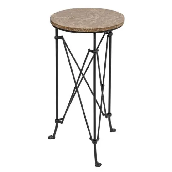 Hello Honey&reg; 2ft. Tan Marble Top Modern Round Metal Accent Table {1}