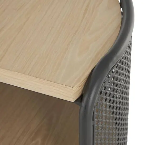 22.25" Light Brown Wooden Half-Moon Two-Toned 1-Shelf Accent Table with Mesh Back Panel {6}