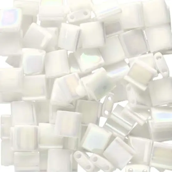 Miyuki&reg; Tila&reg; 5mm 2-Hole Square Glass Seed Beads White Pearl {1}