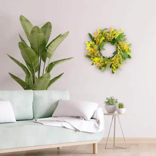 24" Yellow Spring Winter Jasmine Floral Wreath {5}