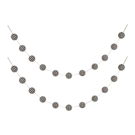 Glitzhome&reg; 6ft. Black & White Plaid Fabric Garland, 2ct. {1}