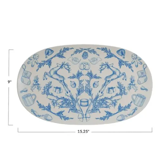 Hello Honey&reg; 15.25" Blue & Cream Classic Holiday Oval Stoneware Platter {4}
